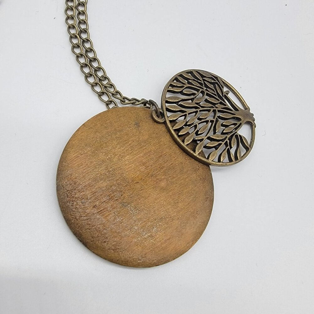 Tree Of‎ Life Necklace Metal Against Wood Pendants 16 In Long - Picture 2 of 5